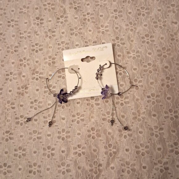 NEW Genuine Purple Austrian Crystal Floral Hoop Earrings 30mm Women Jewelry - Picture 7 of 7